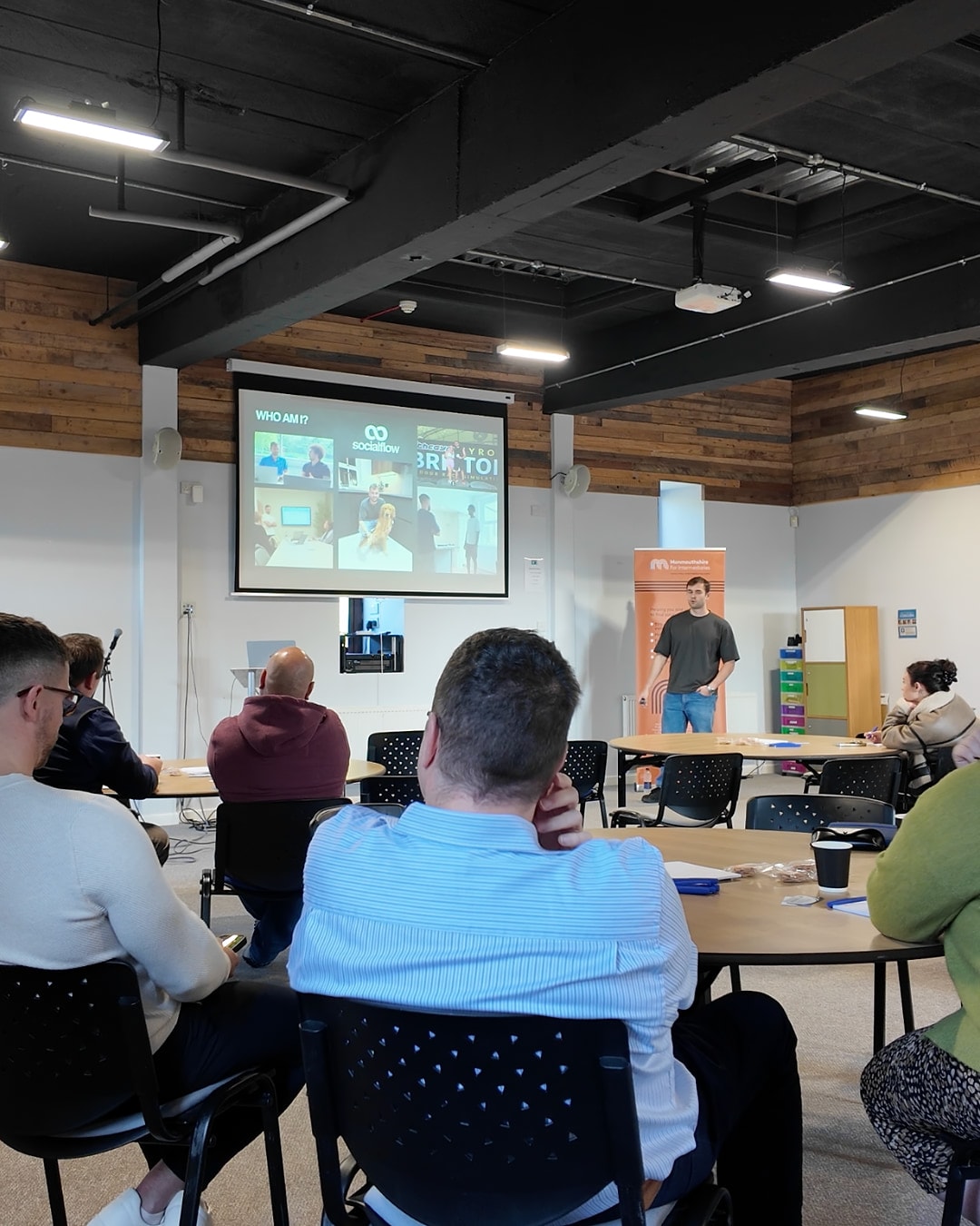 Luke Watkins giving a talk at a business workshop